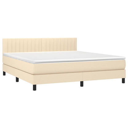 Cama Box Spring Colchón Y Luces Led Tela Crema 180x200 Cm / Vetonek_5