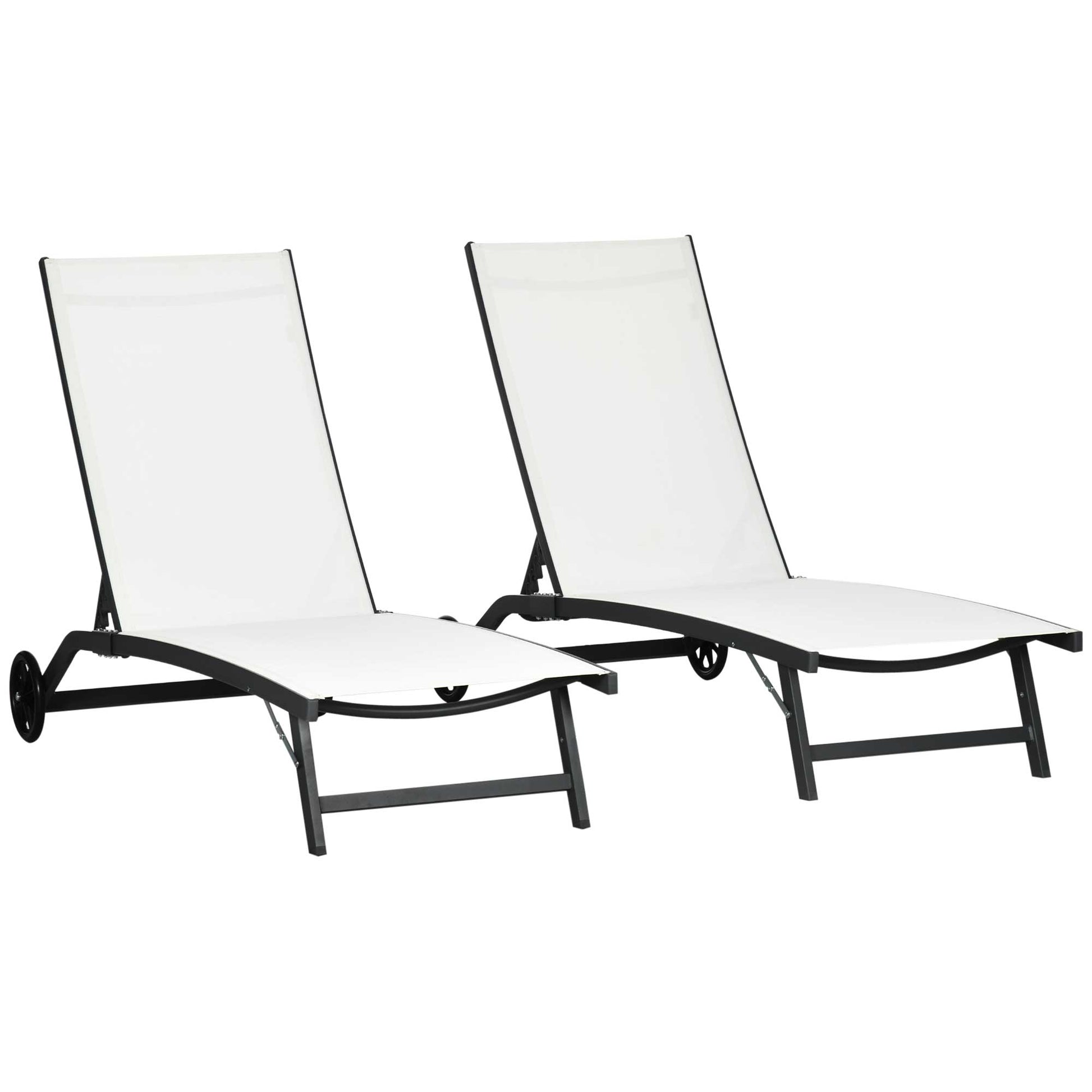 Outsunny Juego De 2 Tumbonas Reclinables De Jardín 165x66x102 Cm Blanco Mate_0