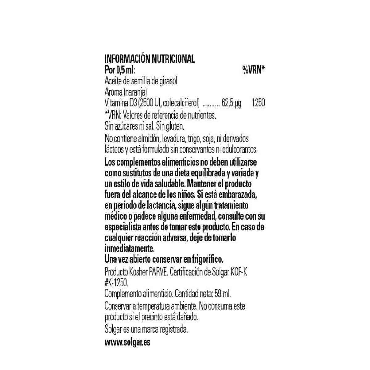 Vitamina D3 líquida 2500 UI, 59 ml (laranja)