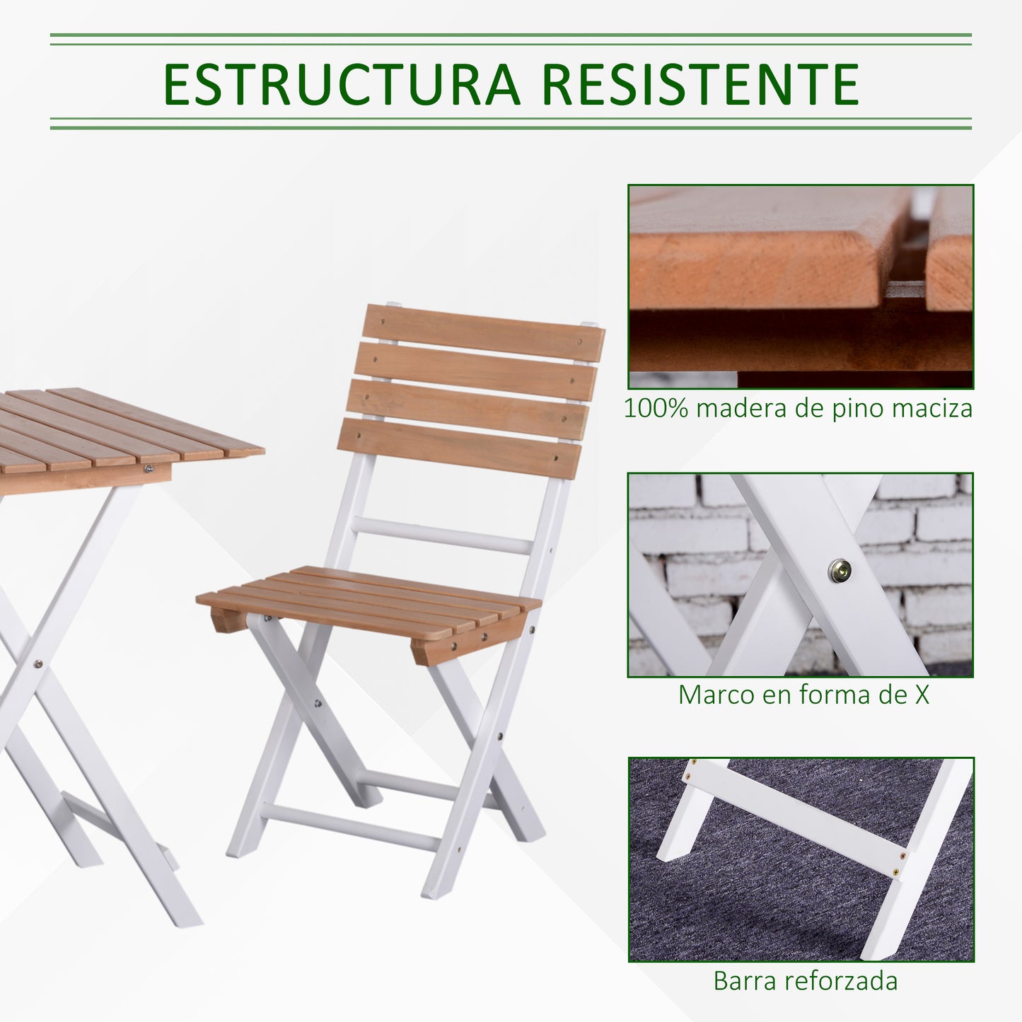 Outsunny Conjunto De Terraza Plegable 3 Piezas Mesa 2 Sillas Para Jardín Balcón_5