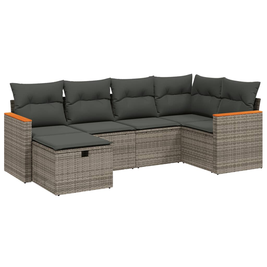 Set De Muebles De Jardín 6 Pzas Y Cojines Ratán Sintético Gris / Vetonek_1