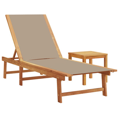 Tumbona Con Mesa Madera Maciza De Acacia Y Textileno Taupe / Vetonek_0