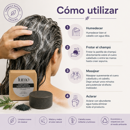 Champú Sólido Índigo 80 g | Matizador Antiamarillo para Canas y Cabello Rubio_3