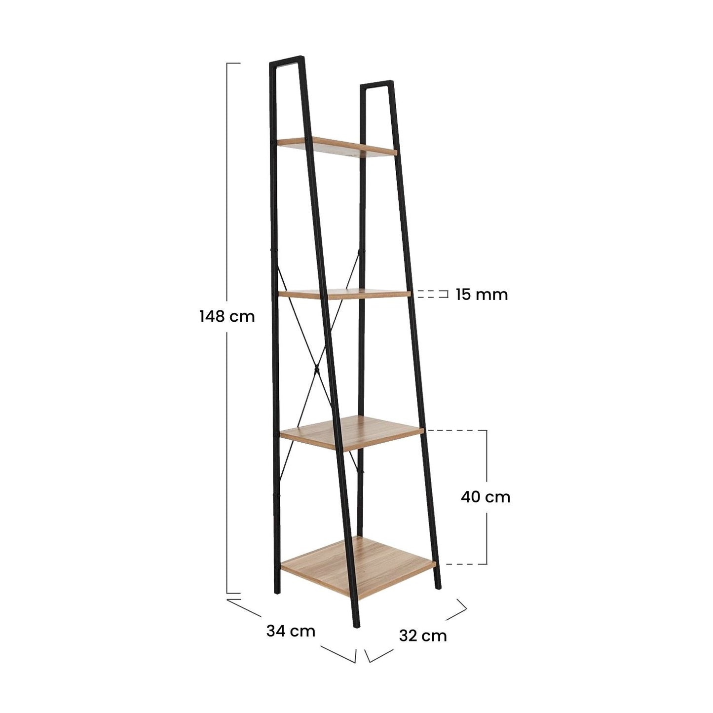Estantería Metálica Con 4 Baldas De Madera Oren 148x34x32,5cm 7house_4