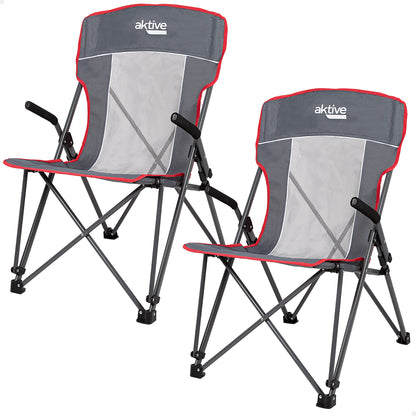 Pack 2 Sillas Plegables Camping Antivuelco Gris C/reposabrazos Removibles Aktive_0