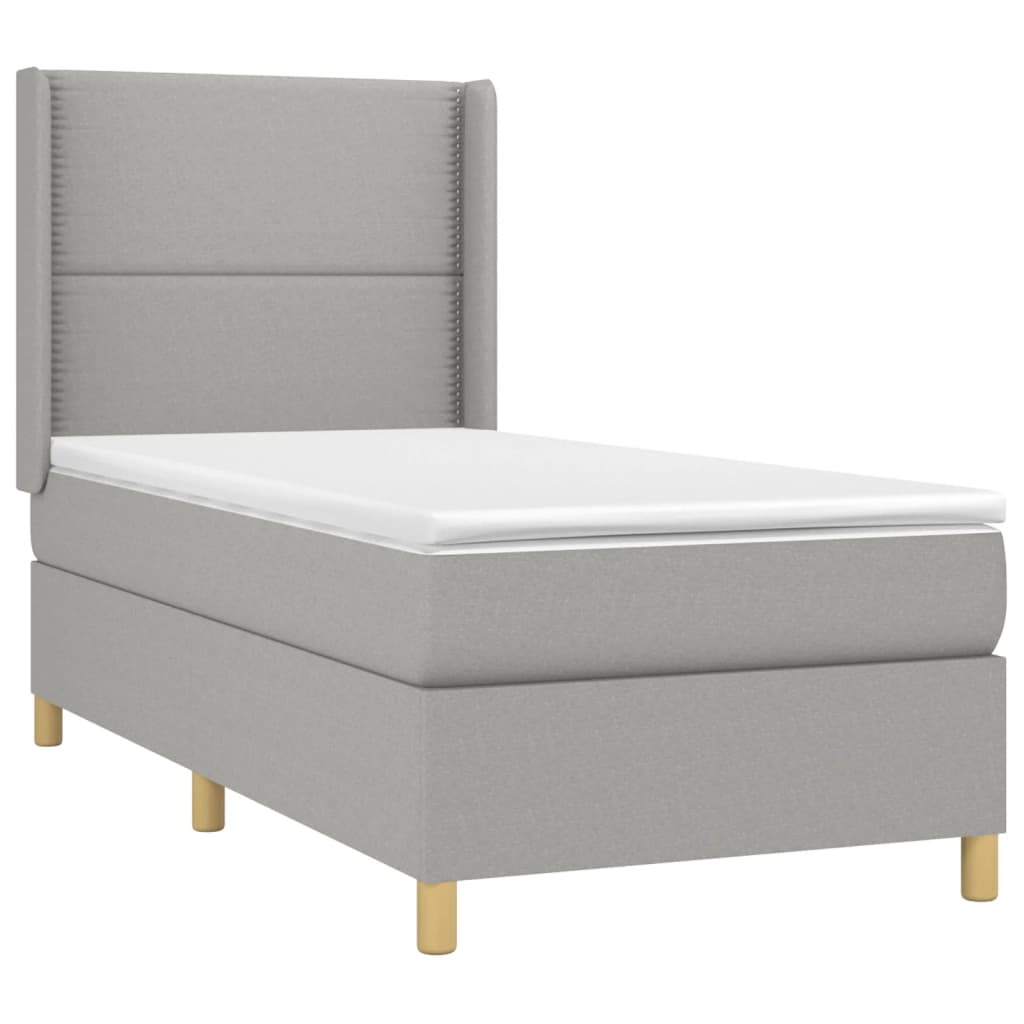 Cama Box Spring Colchón Y Luces Led Tela Gris Claro 90x190 Cm / Vetonek_1