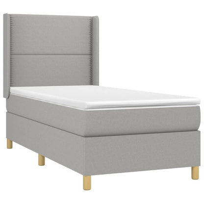 Cama Box Spring Colchón Y Luces Led Tela Gris Claro 90x190 Cm / Vetonek_1