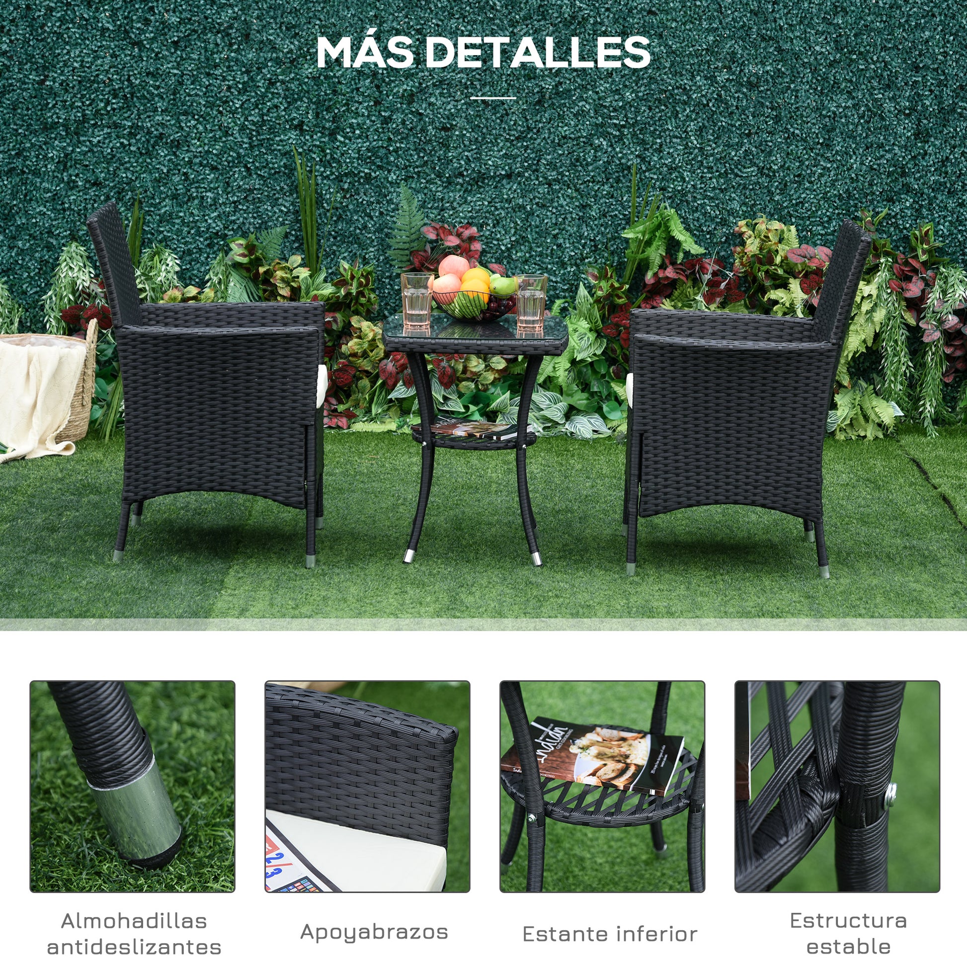 Outsunny Conjunto De Muebles De Exterior De Ratán 1 Mesa 2 Sillas Negro_5