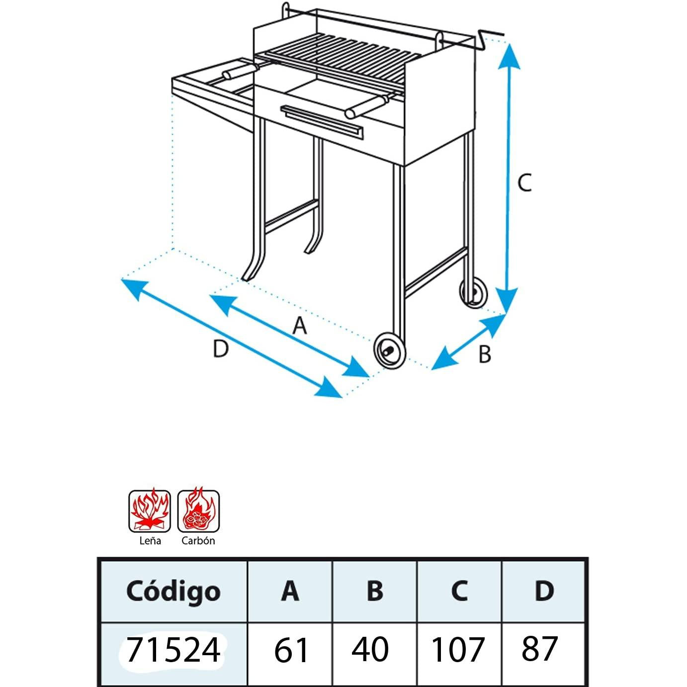 Grelhador com rodas, grelha em aço inoxidável com elevador e tabuleiro lateral