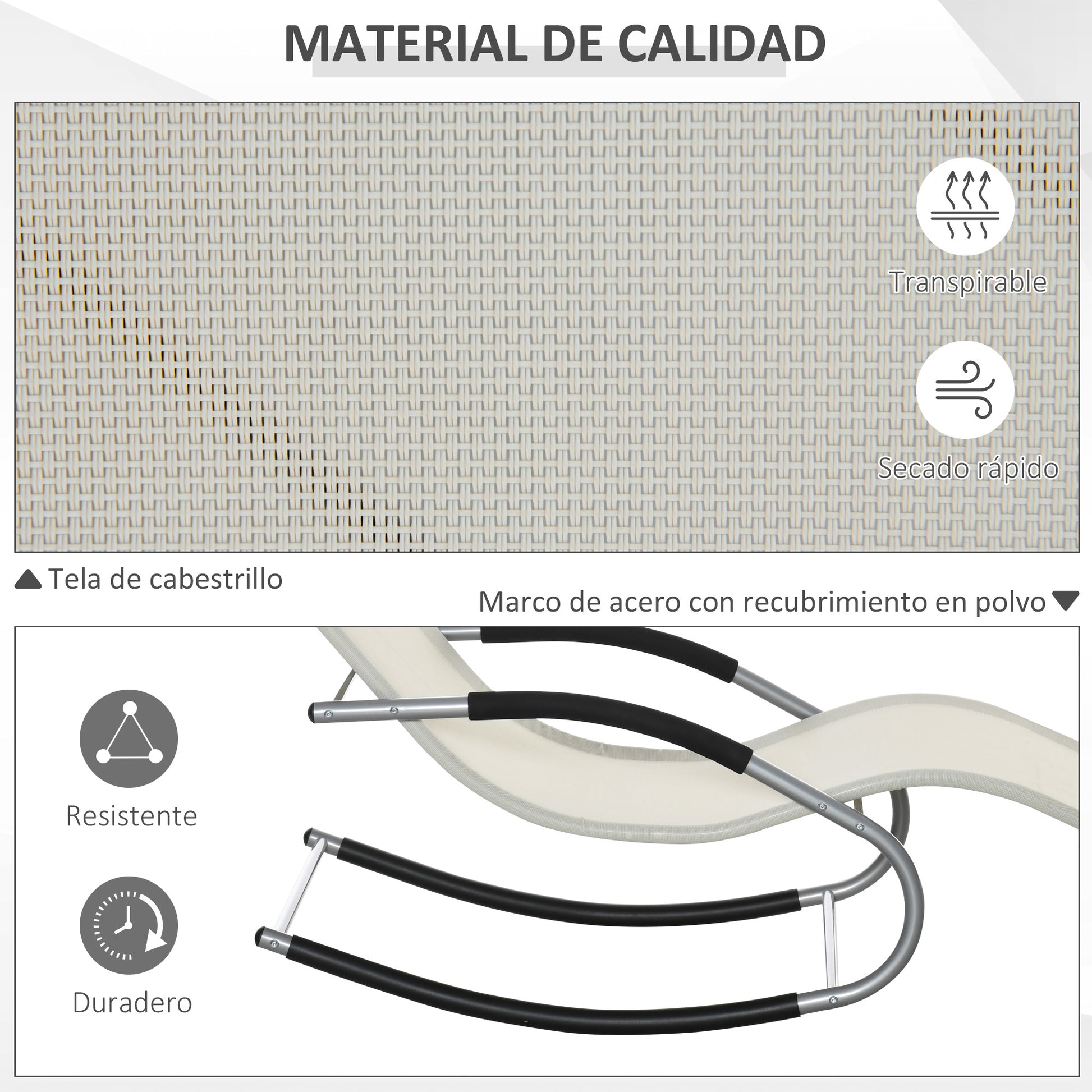 Outsunny Mecedora Para Jardín Con Reposacabezas 63x144x84 Cm Beige_5