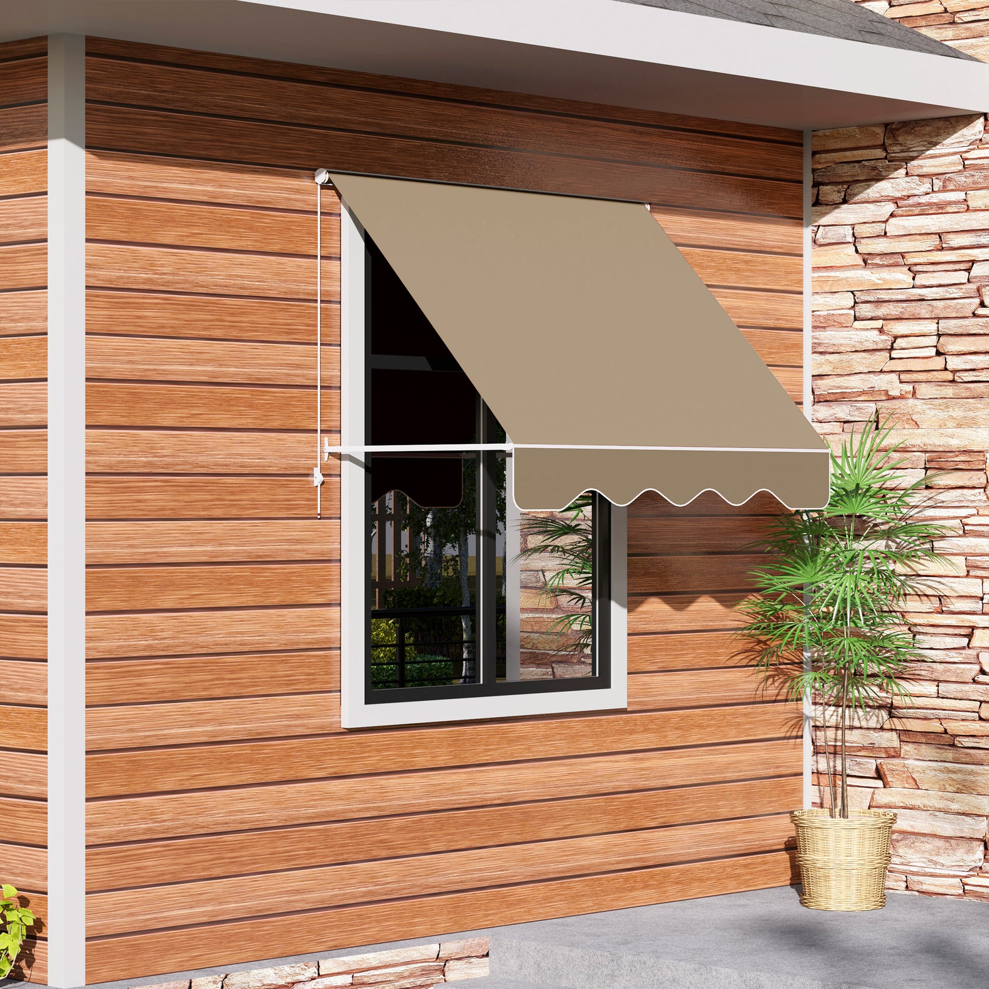 Outsunny Toldo Para Ventana Manual Con Marco De Aluminio 180x70 Cm Beige_1