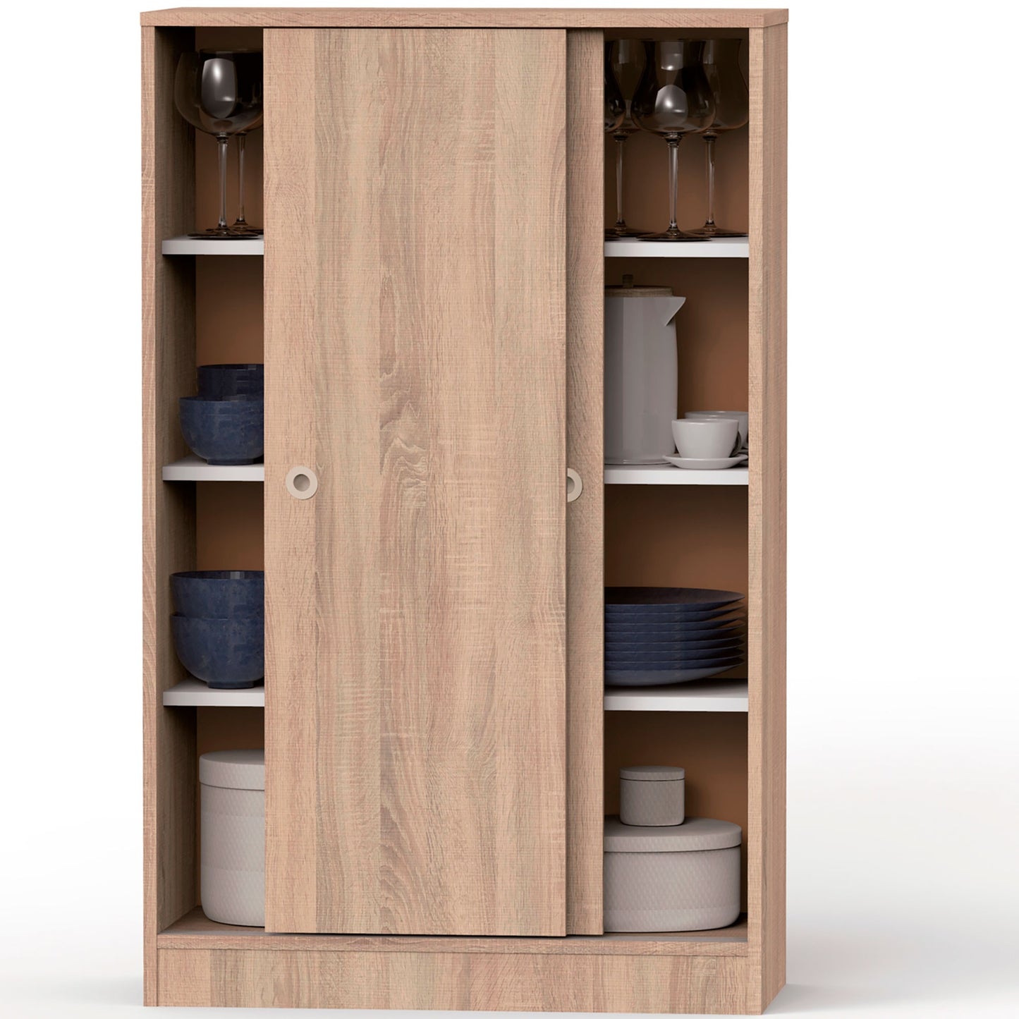 Armario Dormitorio, Multiusos, Baño, Mueble Cocina, Zapatero 2 Puertas Correderas 120x74x33 Cm, Briebe, Nova, Madera