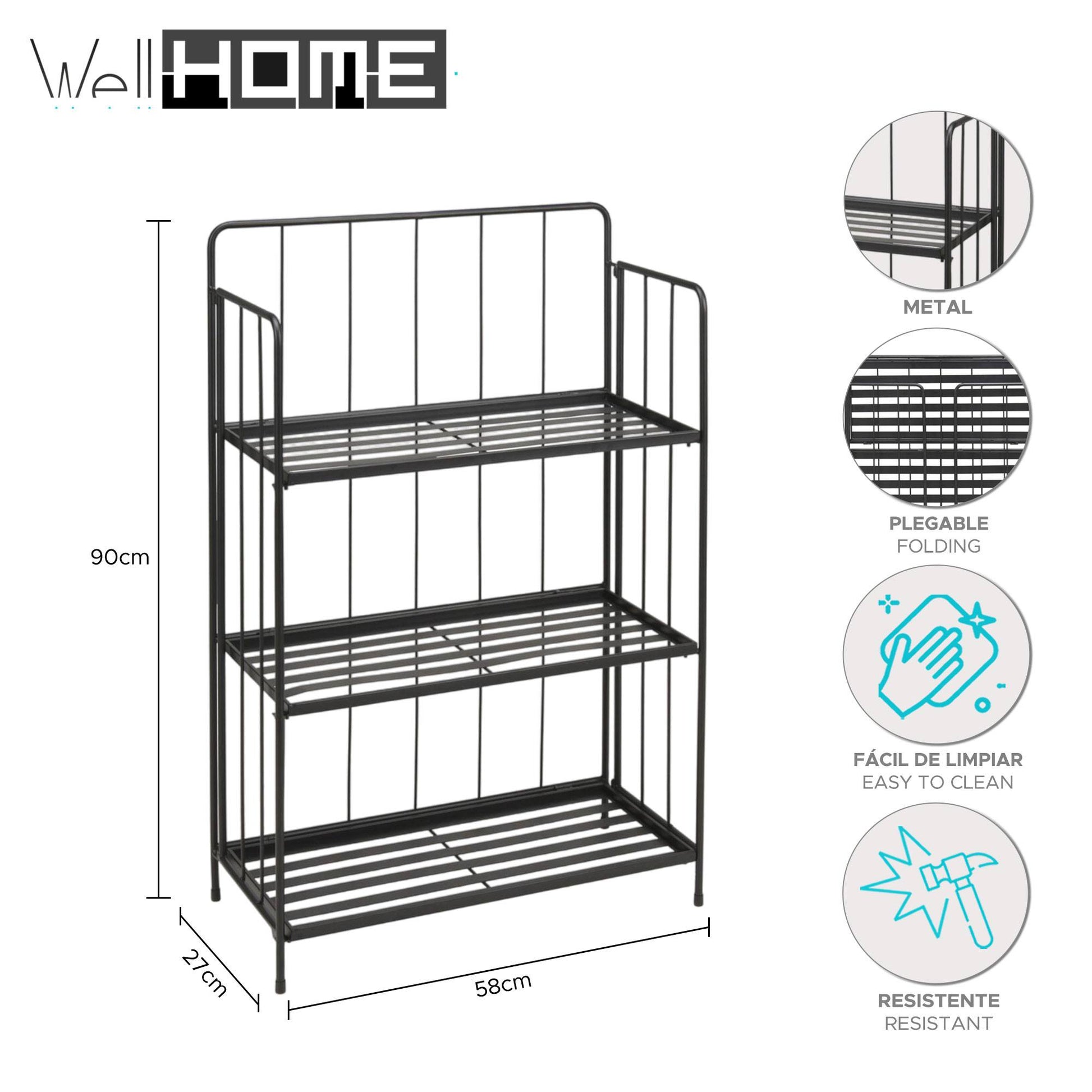 Well Home - Jardinera 3 Niveles Metal Negro Diseño Plegable H.90cm._1