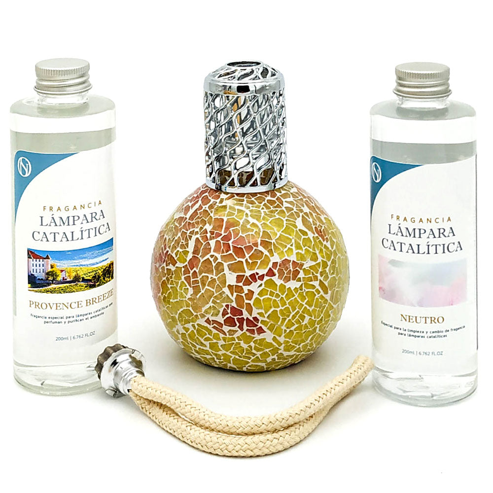 Pack Lámpara Catalítica Mosaico Bicolor + Fragancia Provence Breeze 200ml + Limpiador Neutro 200ml + Mecha Repuesto_0
