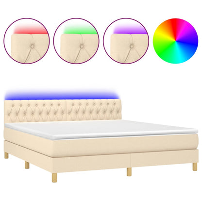Cama Box Spring Con Colchón Y Led Tela Crema 160x200 Cm / Vetonek_0