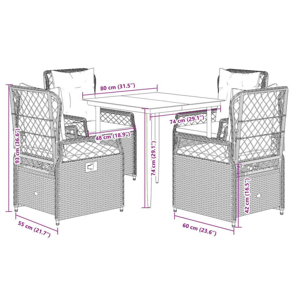 Set Comedor De Jardín 5 Pzas Con Cojines Ratán Sintético Beige / Vetonek_3