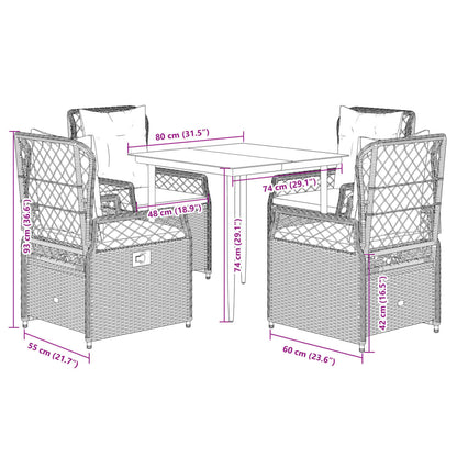 Set Comedor De Jardín 5 Pzas Con Cojines Ratán Sintético Beige / Vetonek_3