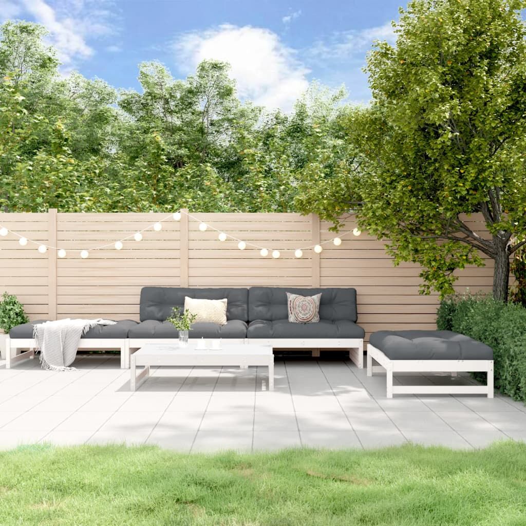 Vidaxl Juego De Sofás De Jardín 5 Piezas Madera Maciza De Pino Blanco_1