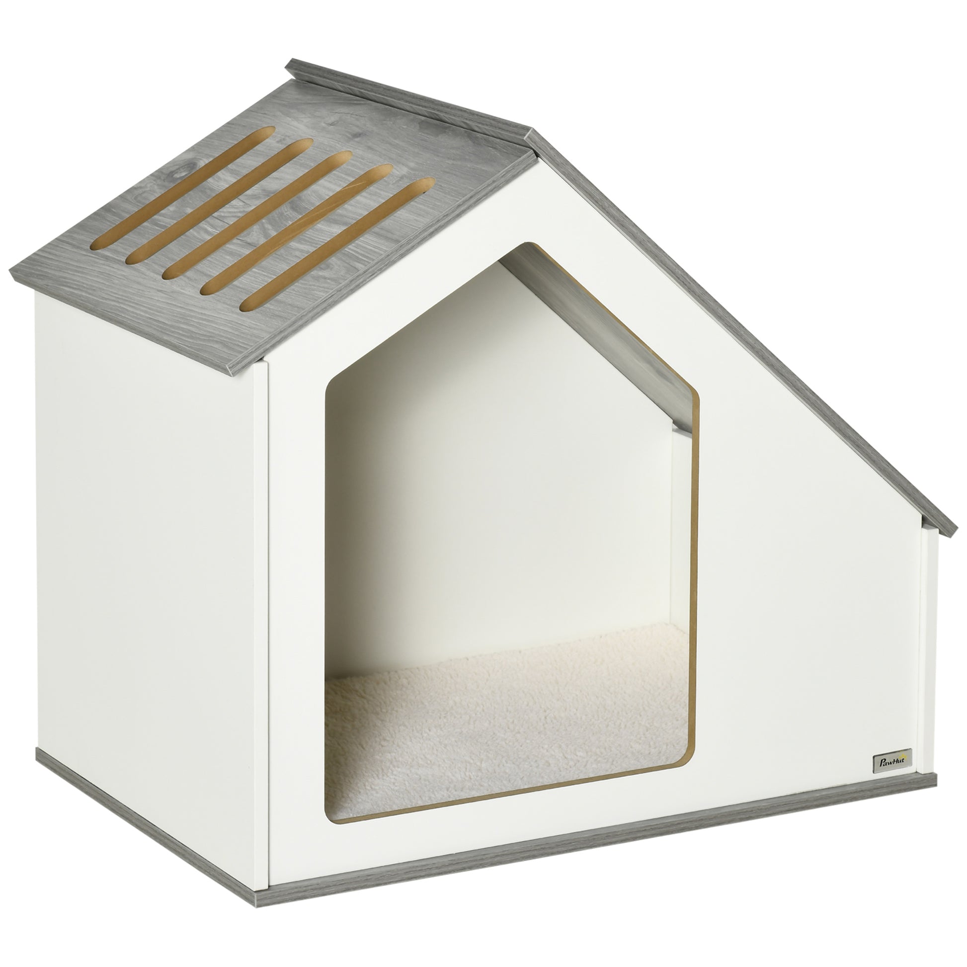 Pawhut Caseta De Madera Para Perros Interior Cojín Lavable 84,5x54,5x75cm Blanco_0