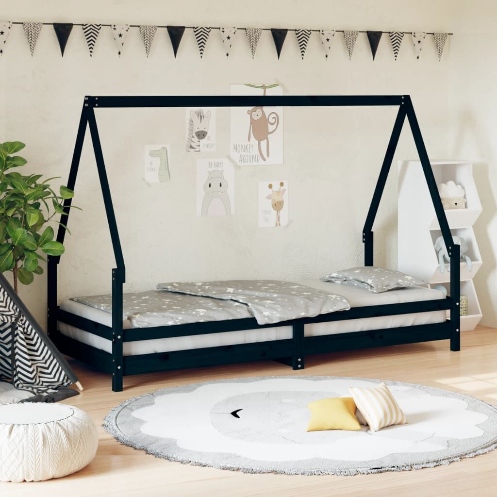 Vidaxl Estructura De Cama Para Niños Madera De Pino Negro 80x200 Cm_1