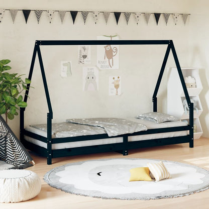 Vidaxl Estructura De Cama Para Niños Madera De Pino Negro 80x200 Cm_1