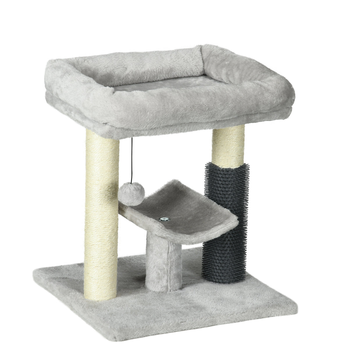 Pawhut Rascador Para Gatos Altura 48 Cm Con Plataforma En U Y Cepillo Gris_1