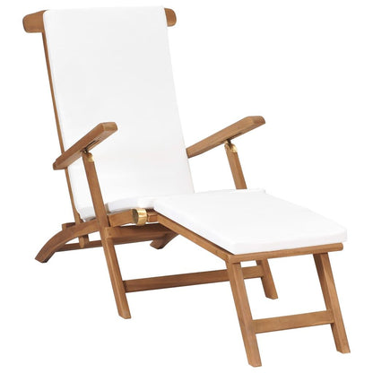 Vidaxl Tumbona Con Cojín Blanco Crema Madera Maciza De Teca_0