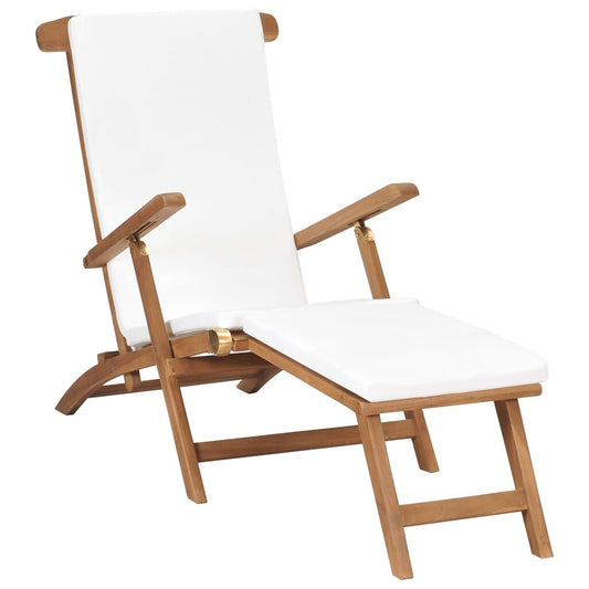 Vidaxl Tumbona Con Cojín Blanco Crema Madera Maciza De Teca_0
