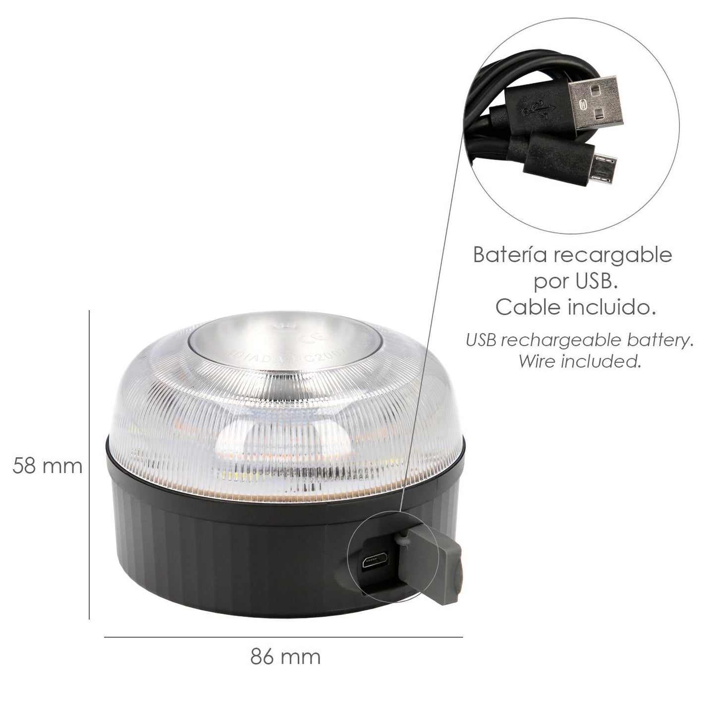 Luz Led Emergencia Coche V16 Baliza Luminosa Hologada Recargable Usb_1
