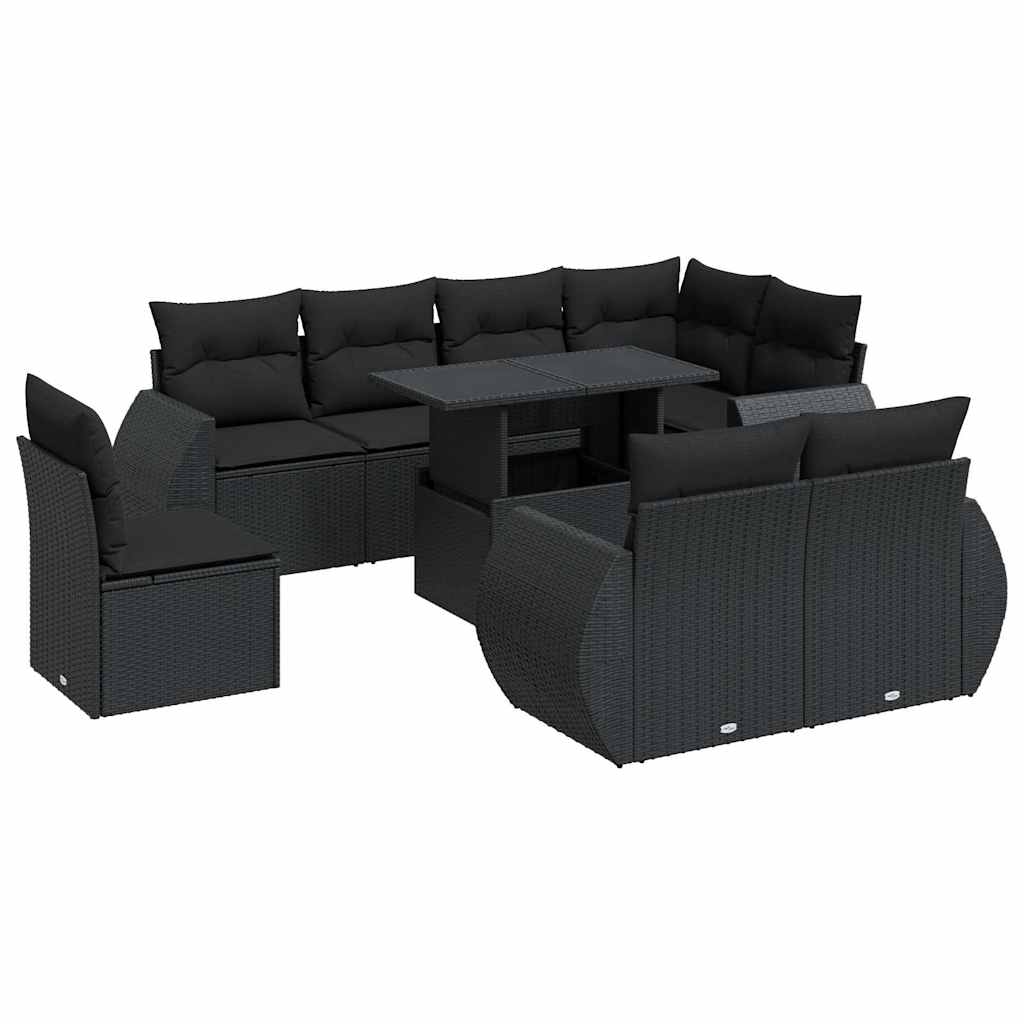 Set De Sofás De Jardín Con Cojines 9 Pzas Ratán Sintético Negro / Vetonek_4