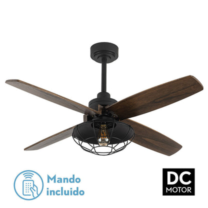 Ventilador Dc Aquilo Negro 1xe27 4asp Roble 6veloc C/remoto Y Temporizador 44,5/57x119,4x119,4 Cm_0