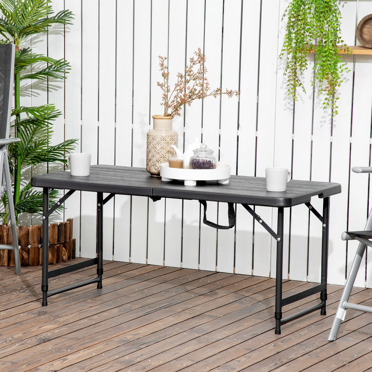 Outsunny Mesa De Jardín Plegable Con Altura Ajustable 118x60x56-74cm Gris Oscuro_1