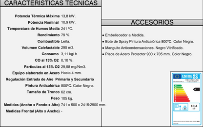 BRICOSOL Chimenea de leña frontal a 3 caras FM MODELO C-303 TFK Con Turbina, Fundición, Cristal Serigrafiado_2