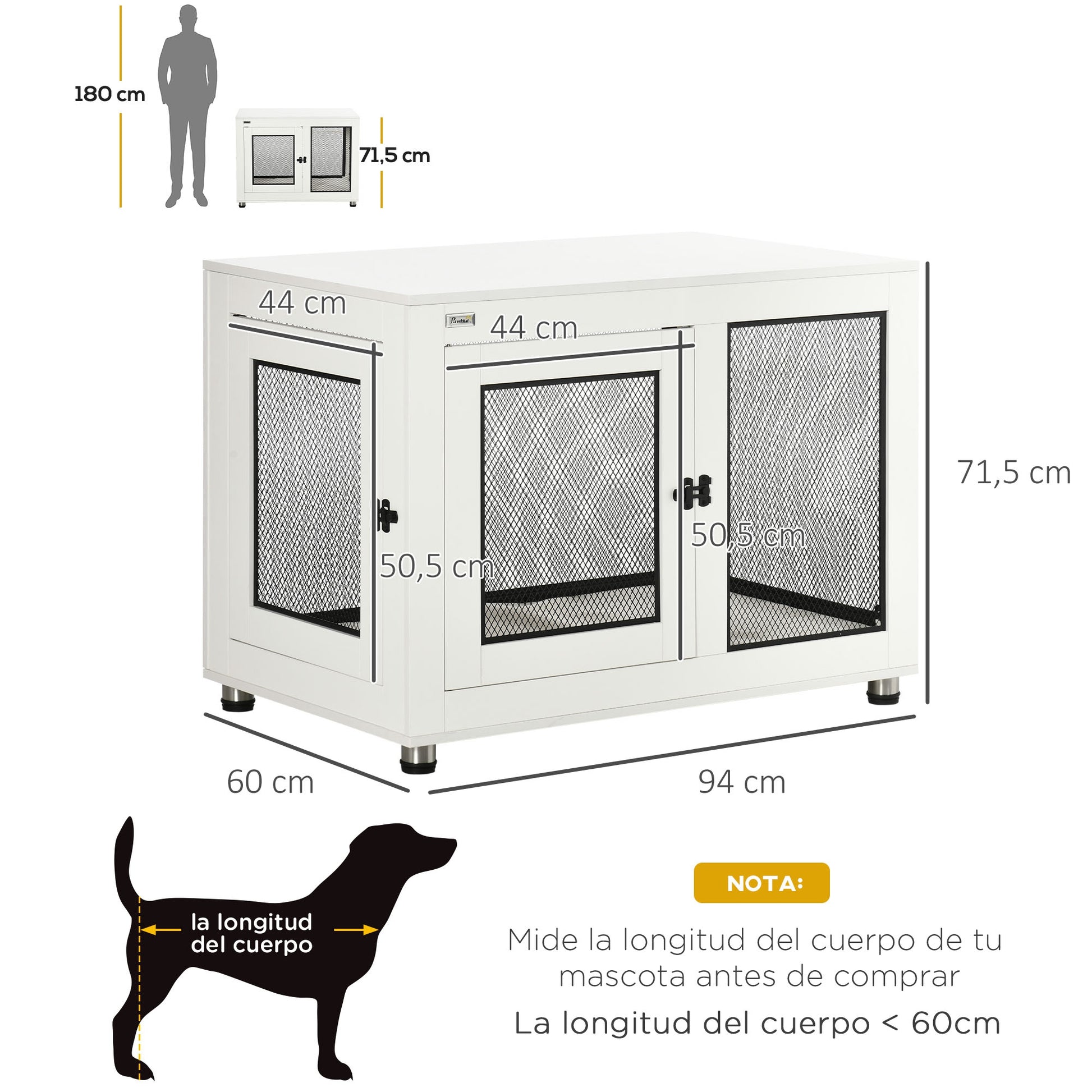 Pawhut Jaula Para Perros De Madera Superficie Mesa De Centro 94x60x71,5cm Blanco_2