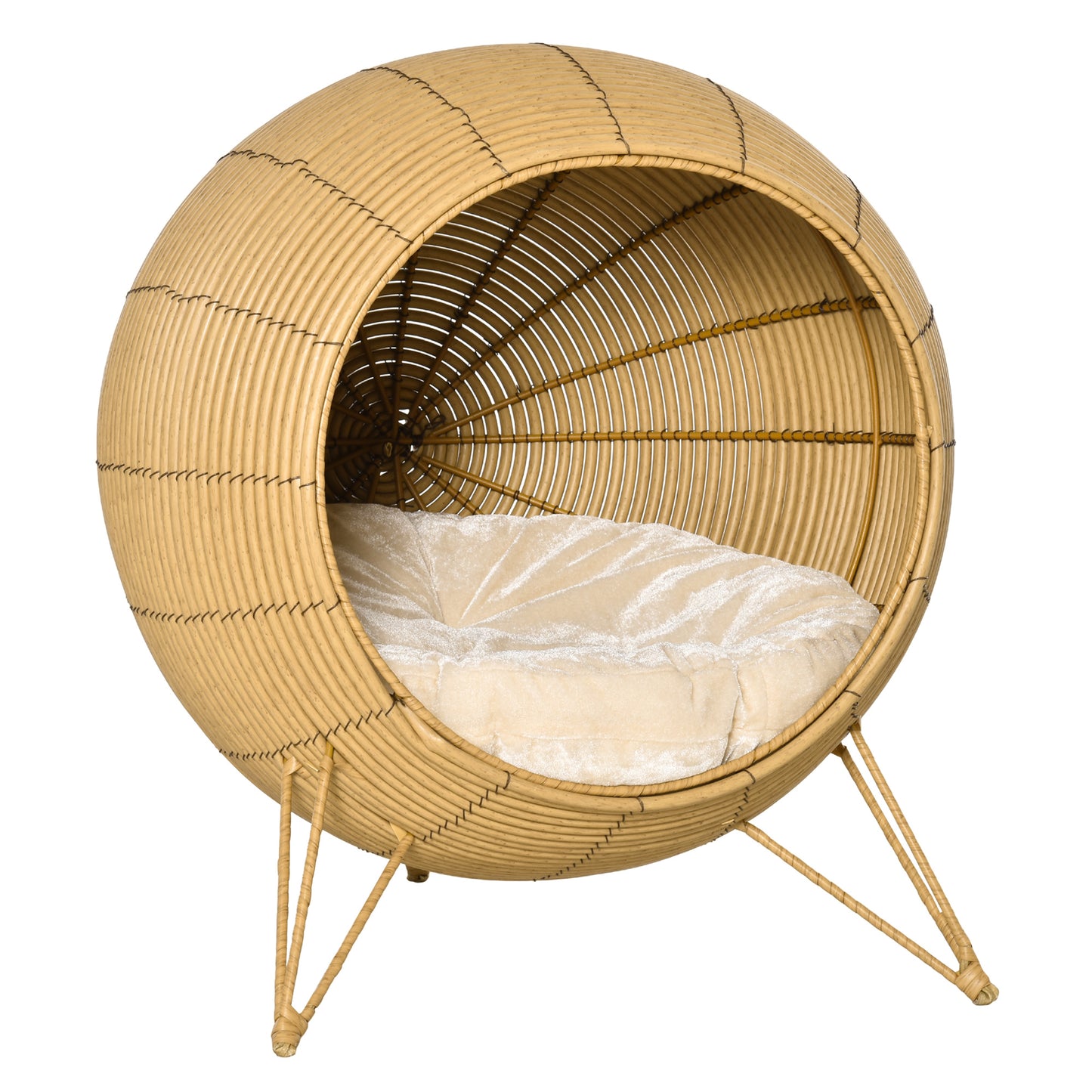 Pawhut Cama De Ratán Para Gatos Con Cojín Acolchado Y Base Trípode Elevado_0