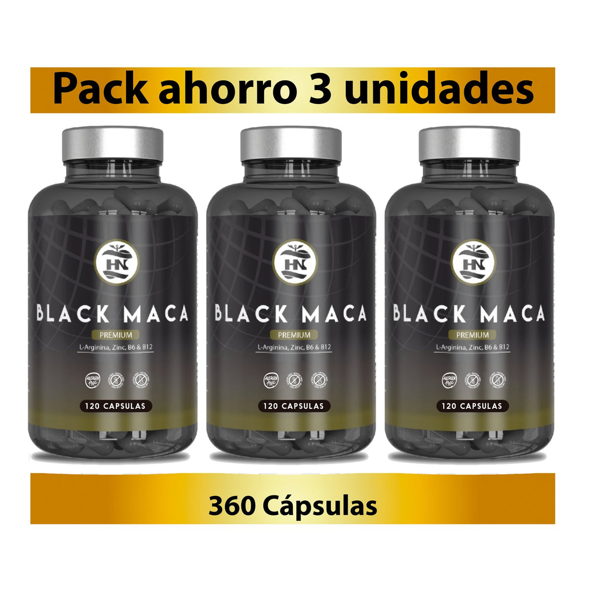 Pack 3 X Black Maca 20:1 Con L-arginina, Zinc Y Vitaminas B6 Y B12 - 3 X 120 Cápsulas Vegetales_0