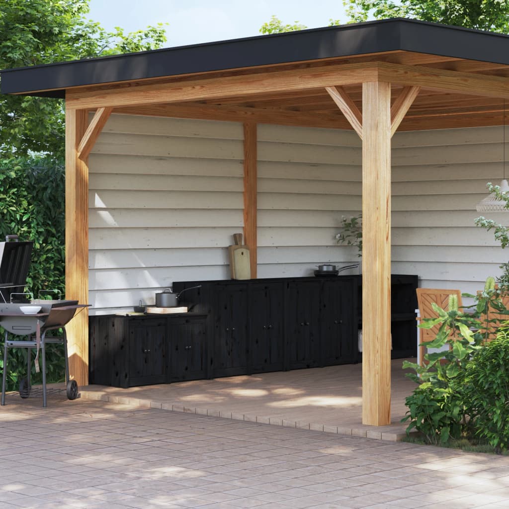 Muebles De Cocina De Exterior 3 Pzas Madera Maciza Pino Negro_0