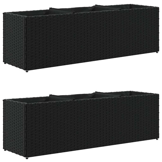 Jardineras Con 3 Maceteros 2 Uds Ratán Pe Negro 105x30x32 Cm_0