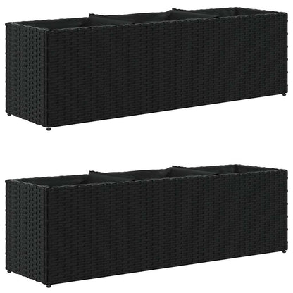 Jardineras Con 3 Maceteros 2 Uds Ratán Pe Negro 105x30x32 Cm_0
