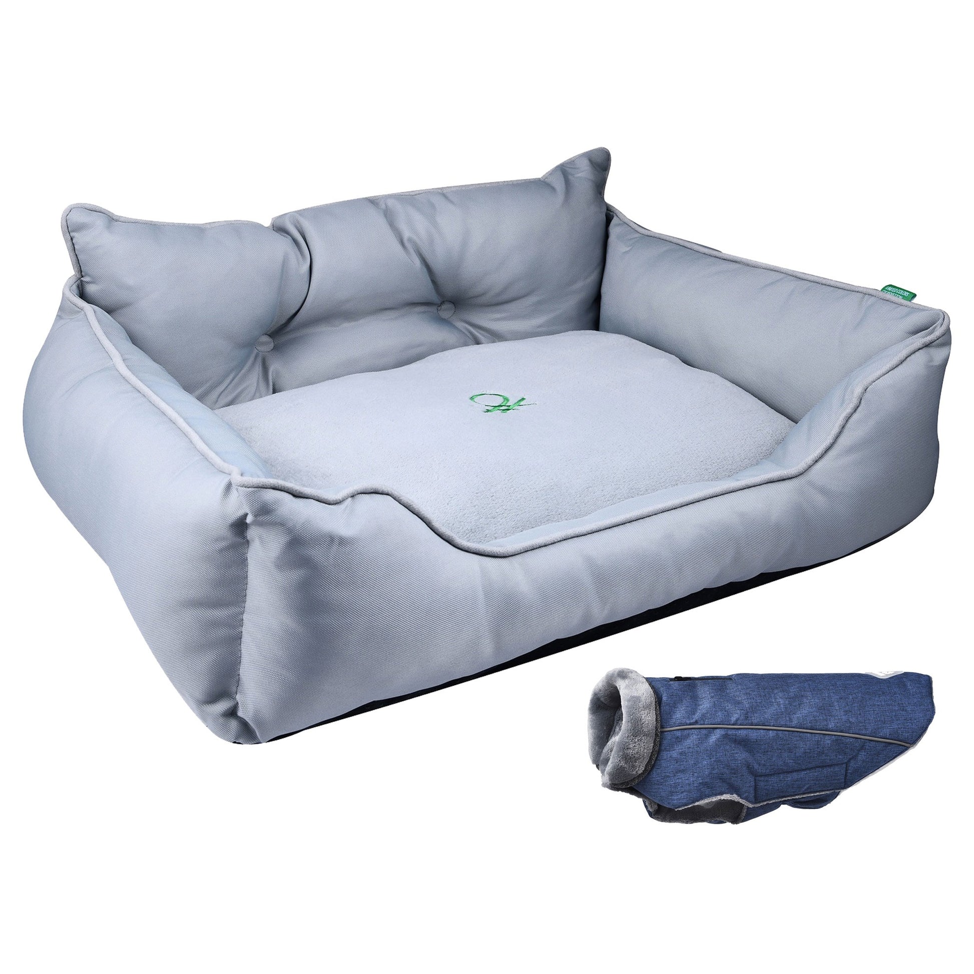 Cama Para Mascota 90x70x28cm Gris + Abrigo Azul Para Mascotas 40cm_0