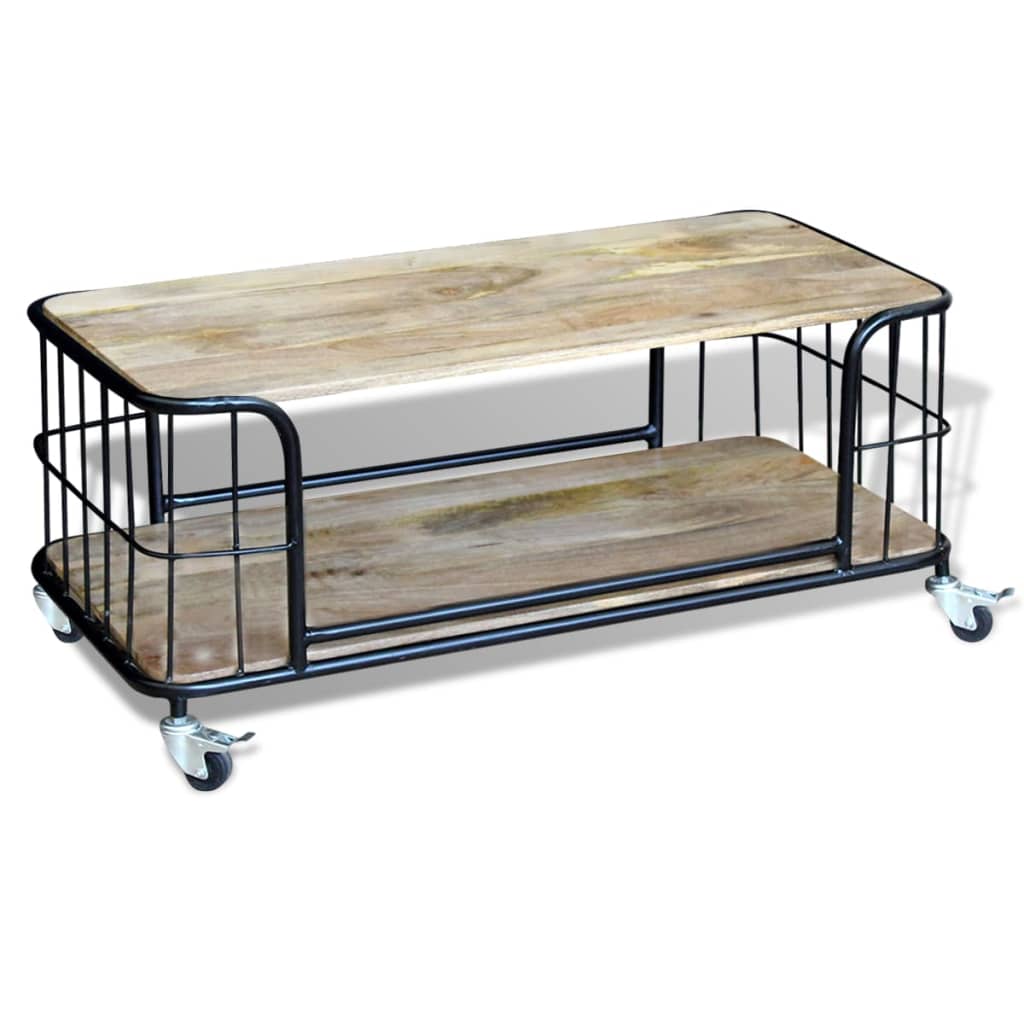 Mesa De Centro De Madera Maciza De Mango 100x50x35 Cm_0