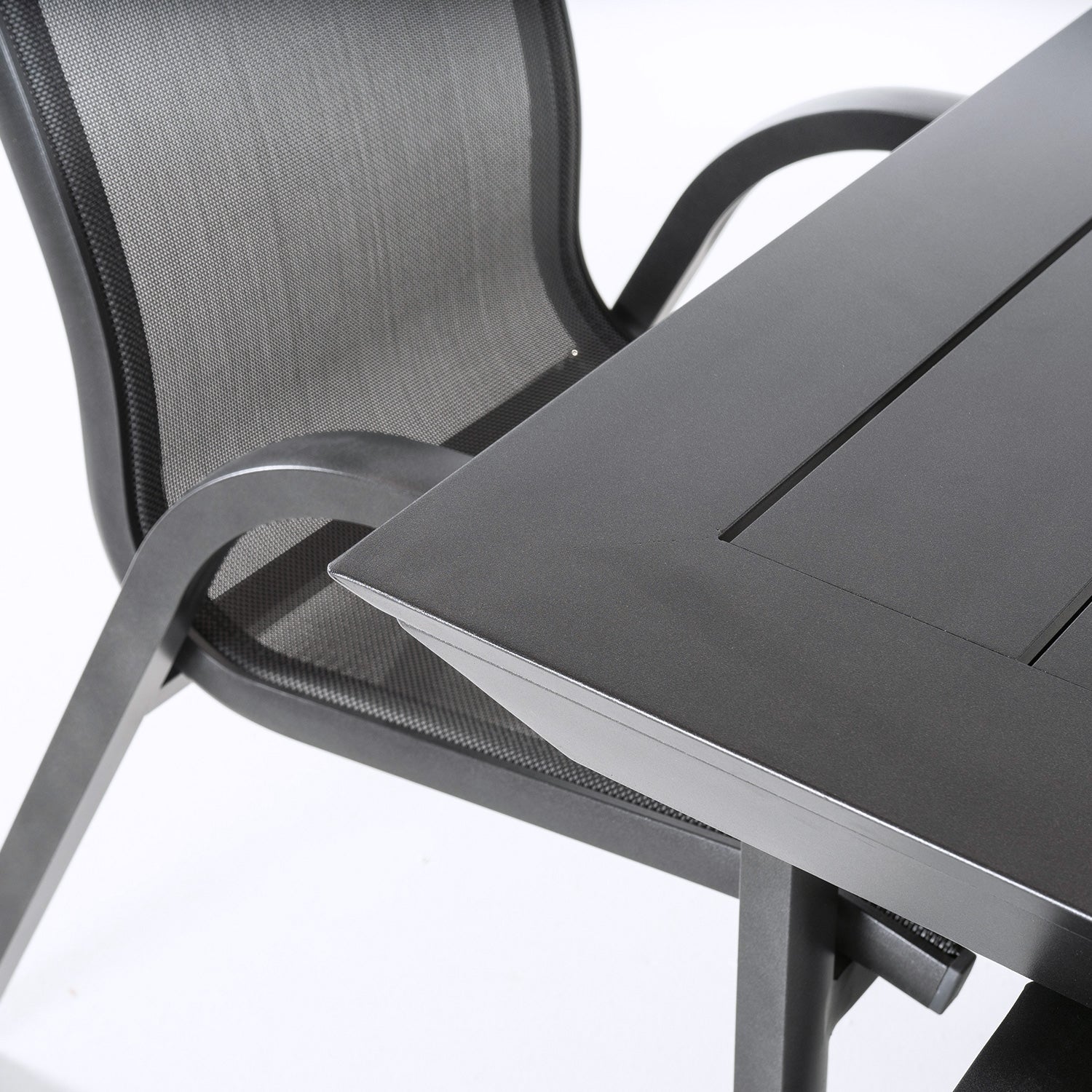 Conjunto Jardin, Mesa Extensible 215/295 Y 8 Sillones Apilables, Aluminio Antracita, Textilene Plata Y Negro, 8 Plazas_4
