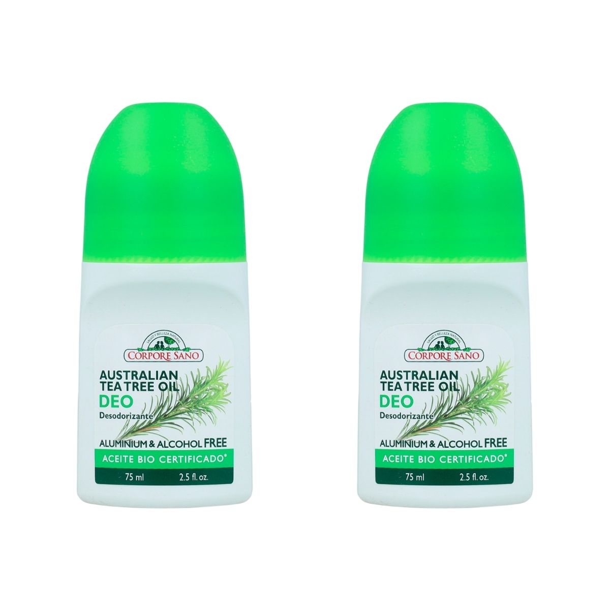 Pack 2x Desodorante roll-on árbol de té Corpore Sano 75 ml