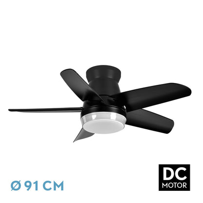 Ventilador Dc Neutron 24w 2400lm Negro 5 Aspas 91d 3000k,4500k,6000k, Remoto+temporizador+memoria_0