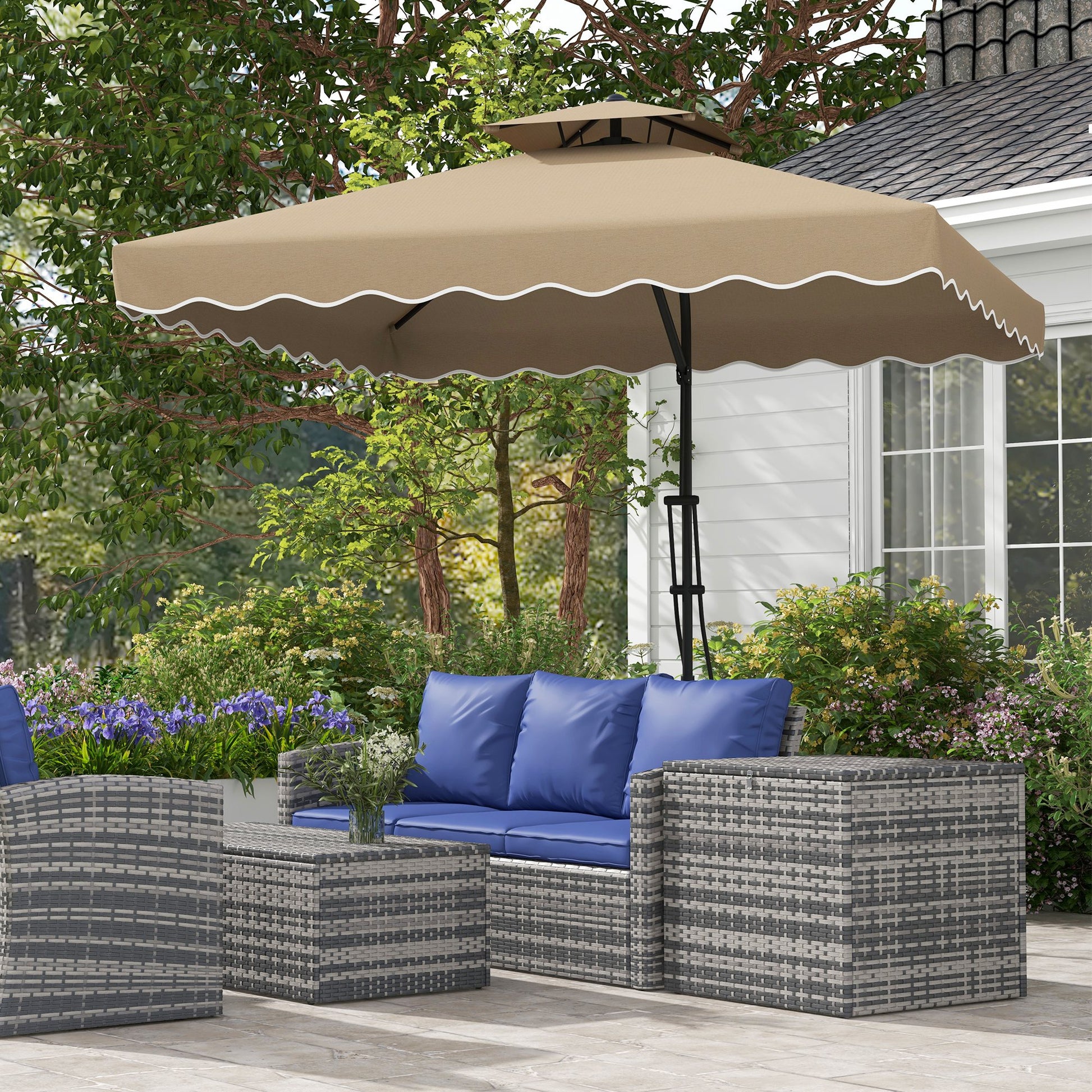 Outsunny Sombrilla Terraza Exterior De 2,5 M Con Manivela Techo Doble Caqui_1