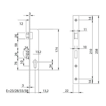 Cerradura Iseo 741540-28 Mm. Frontal Cromo Resbalón