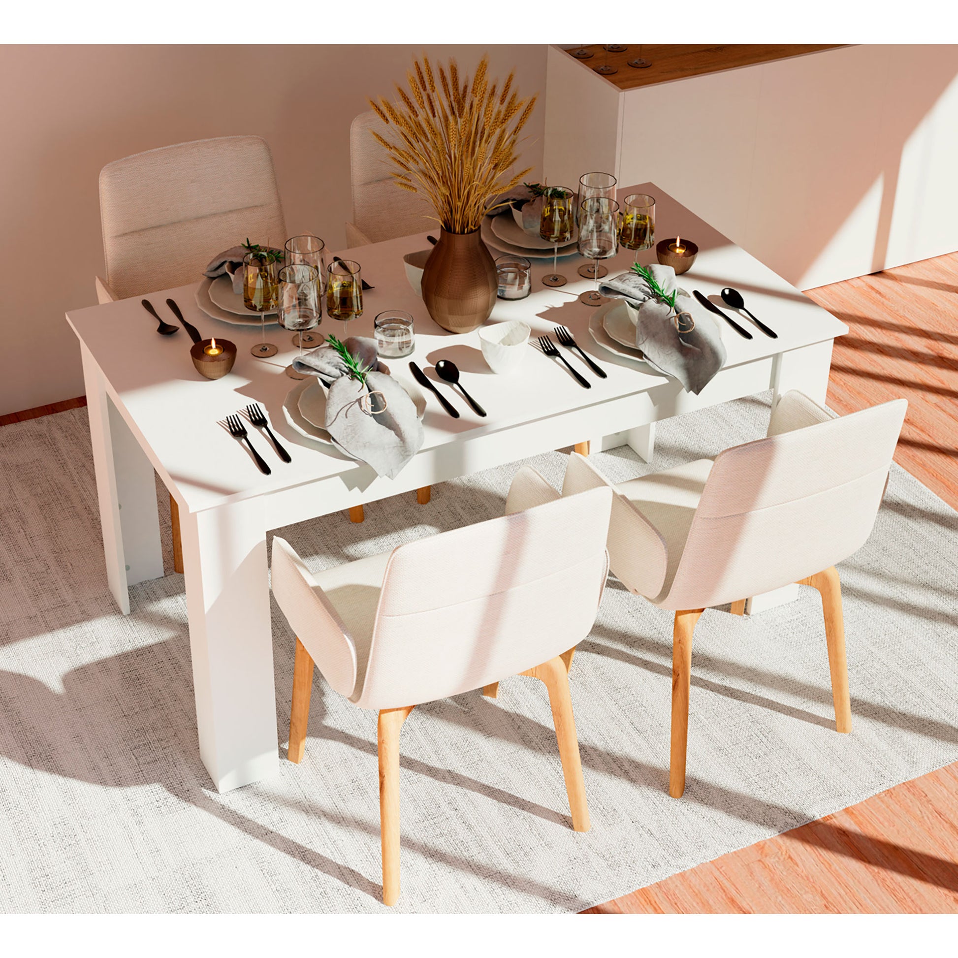 Mesa Comedor Madera, Salón O Cocina Para 4 - 6 Personas 77x140x80 Cm, Muebles Diseño Moderno, Briebe, Opal, Blanco_3