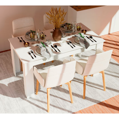 Mesa Comedor Madera, Salón O Cocina Para 4 - 6 Personas 77x140x80 Cm, Muebles Diseño Moderno, Briebe, Opal, Blanco_3