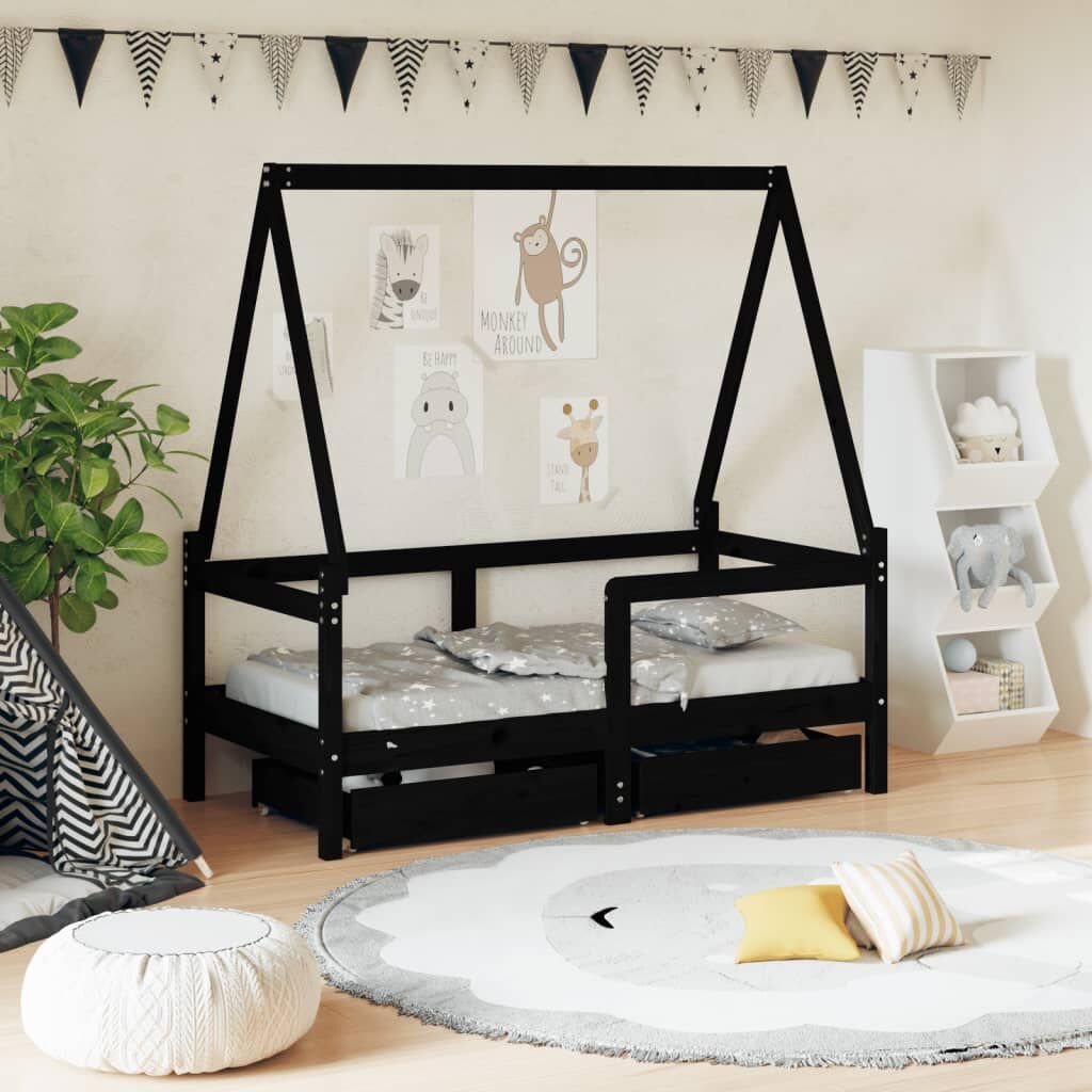 Vidaxl Estructura De Cama Niños Con Cajones Madera Pino Negro 70x140cm_1