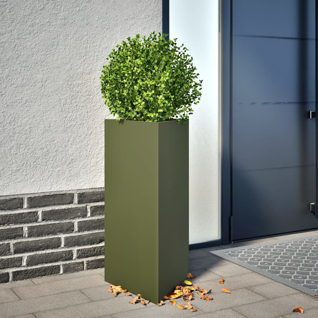 Jardineras Triangulares 2 Uds Acero Verde Oliva 40x34,5x75 Cm_1